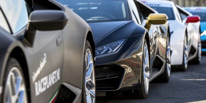 Lamborghini Huracáns in the pit lane at Circuit Zandvoort, Race Planet Lamborghini VIP Experience