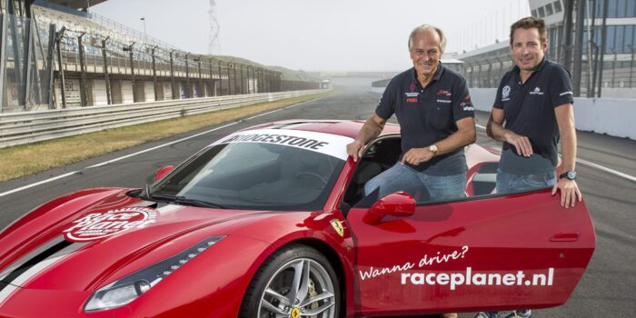 Michael and Sebastiaan Bleekemolen in front of a Race Planet Ferrari at Circuit Zandvoort